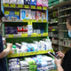 Masks and disinfectants, including Virus Shutout, sold at a drugstore in Hong Kong.